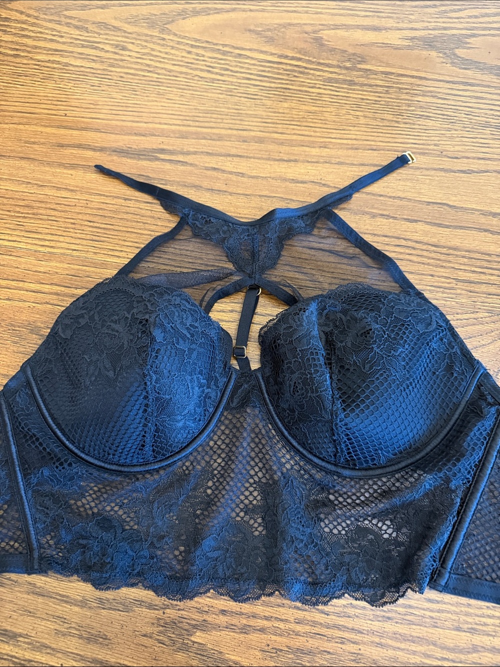 Victoria's Secret Black Lace Longline Bralette with Strappy Detail- m/dd EUC